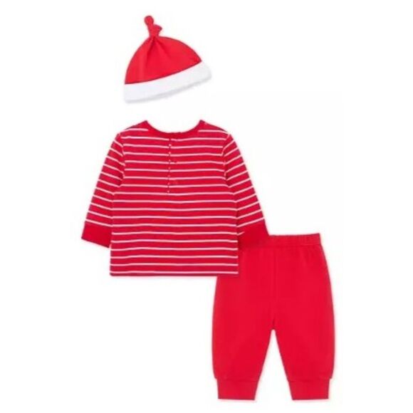 NEW Little Me Boys 3 Months "My First Christmas" Santa Joggers 3 Pc Set With Hat - Picture 3 of 15